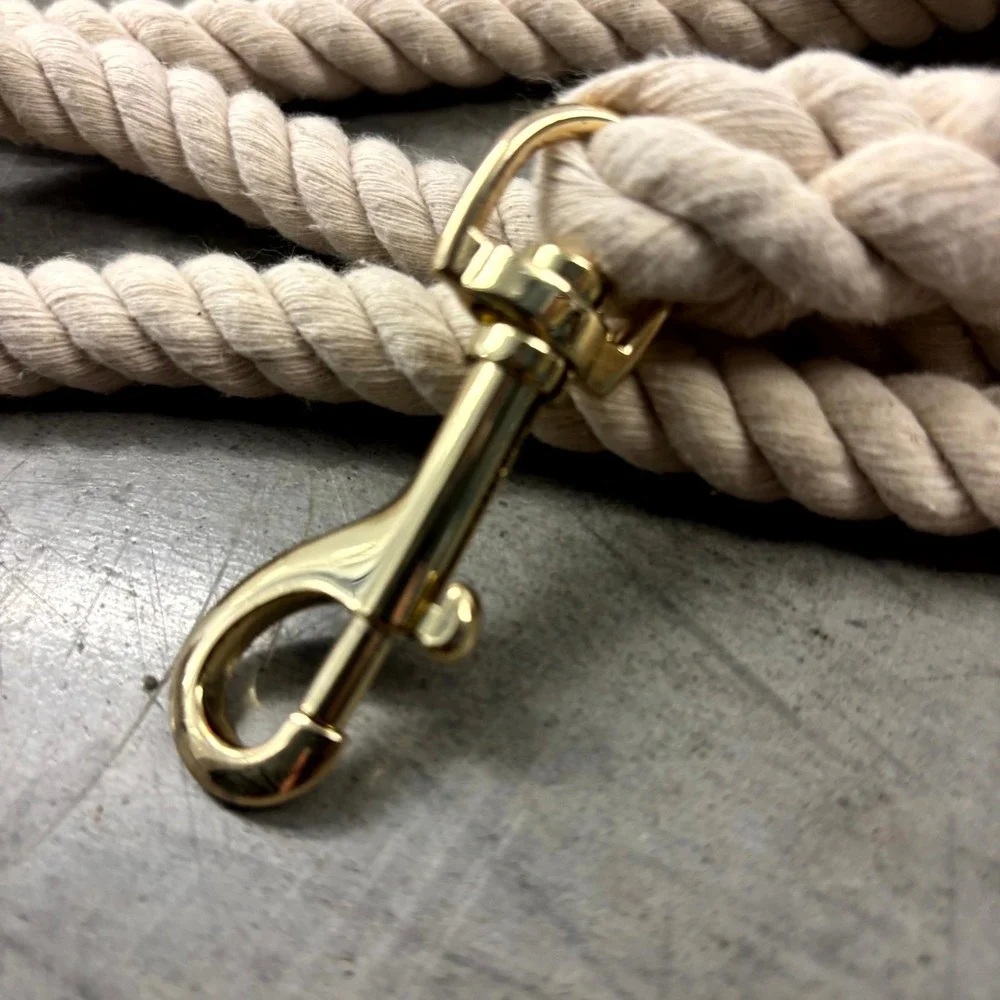 Lucky Pup Cotton Rope Dog Leash Cream Gold Hardware Handcrafted Style 5ft
